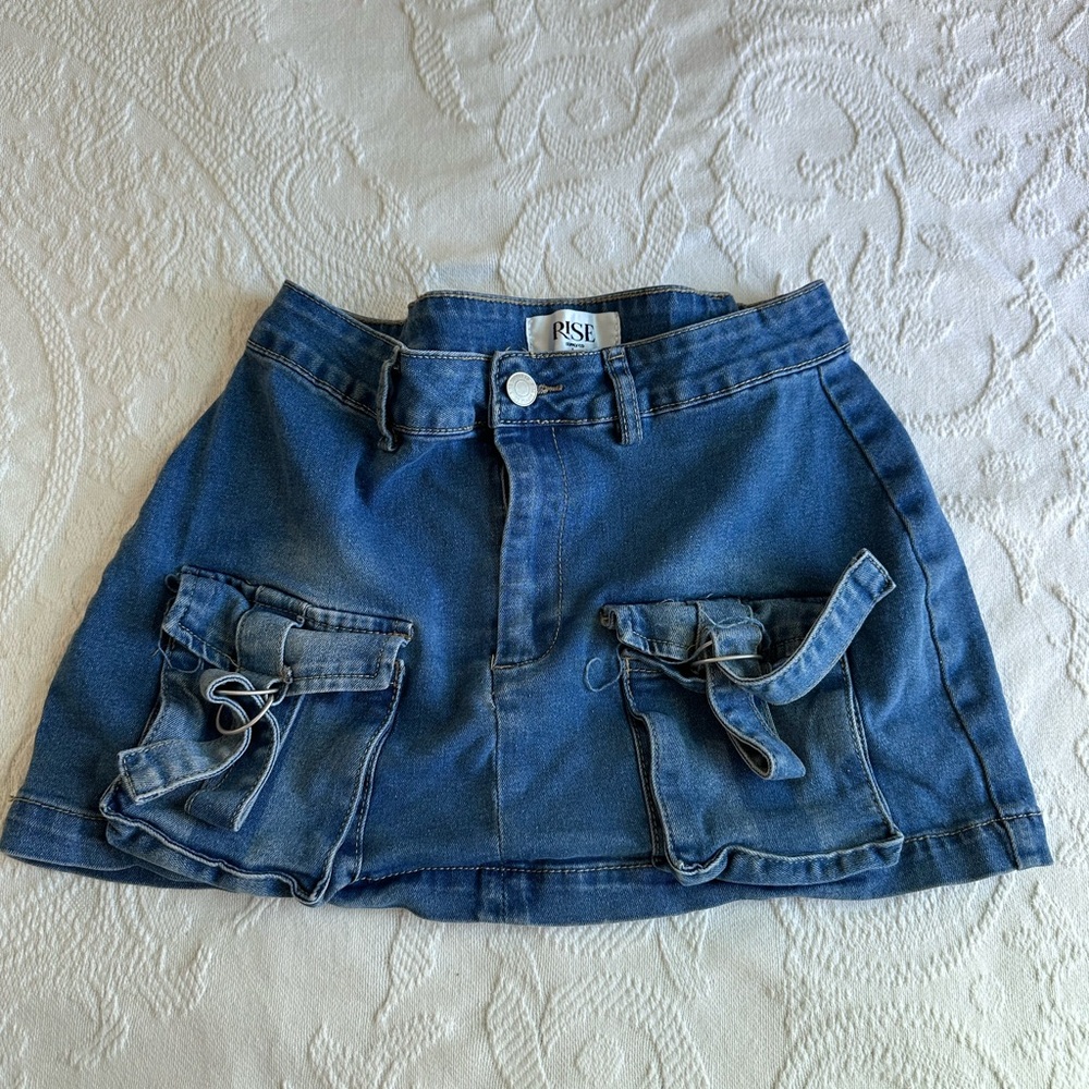 Denim Mini Skirt with Pockets